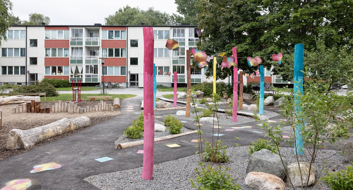 Gård på Höglundagatan 50, med lekmiljö.