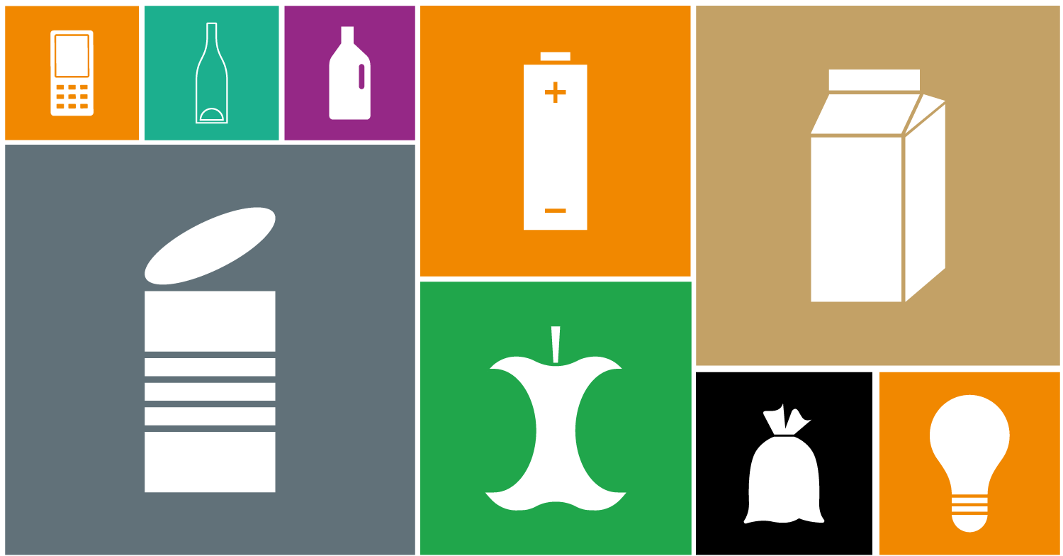 Illustration med nya symboler för att sortera avfall