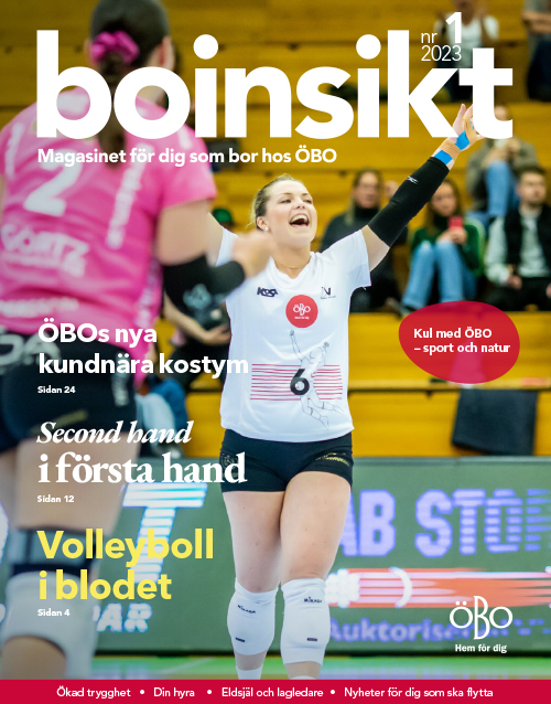 Omslag på kundtidningen Boinsikt nr 1 2023. Volleybollspelare som jublar.