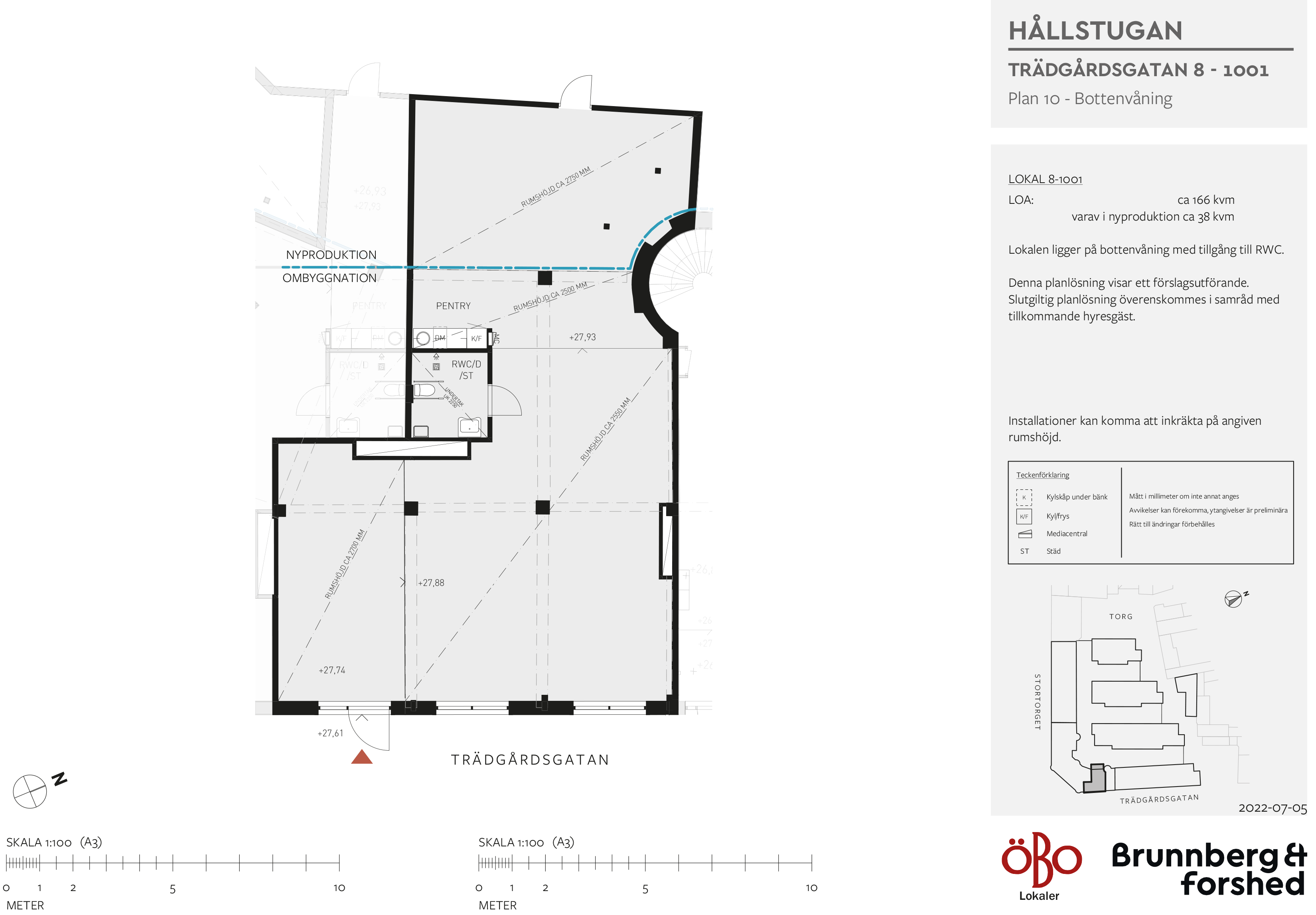 Planritning över lokal på Trädgårdsgatan 8 166 kvadratmeter