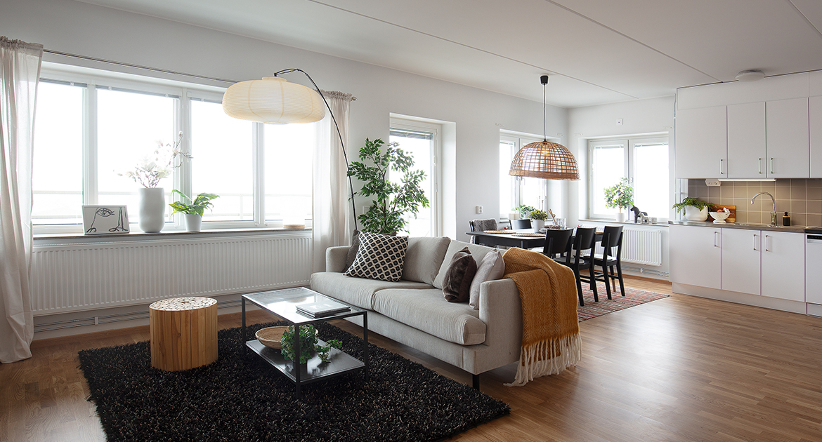 Nybyggd lägenheter i Varberga, interiör från kök/vardagsrum