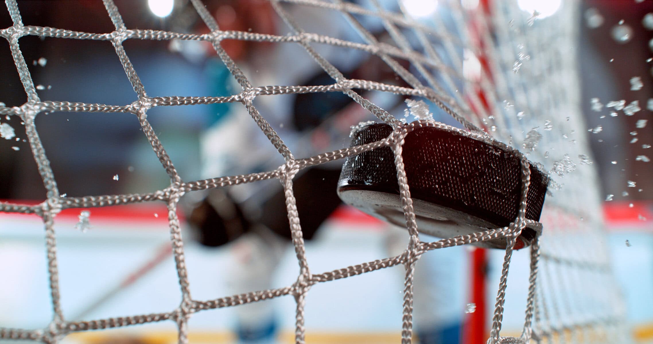 Hockeypuck i nätet på målet
